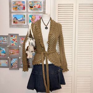 Women's Khaki and Tan Cardigan